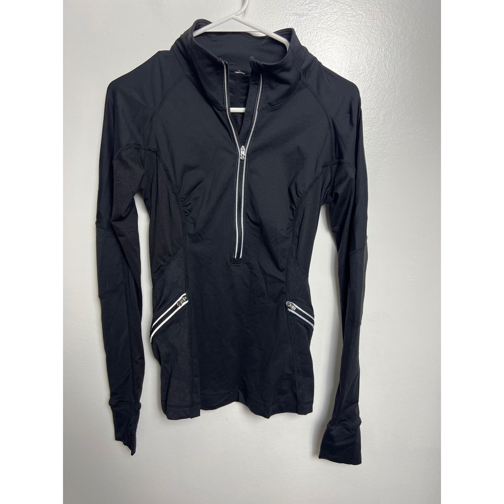 Lululemon‎ Black Half Zip LS Running Top Mesh Back Thumbholes Slim Fit Technical